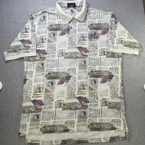 Vintage US Open Golf Polo Shirt L Patriotic All Over Print USA - Picture 1 of 6